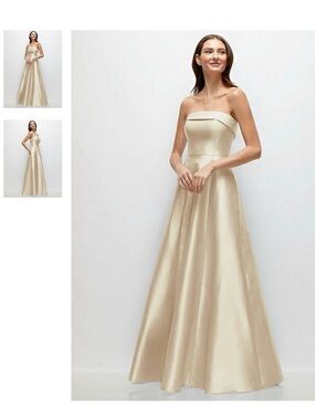 ALFRED SUNG Strapless Satin Gown in Champagne